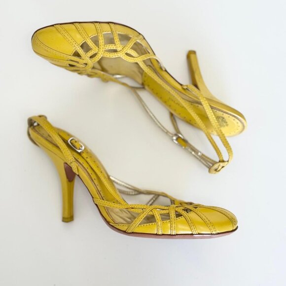 Fornarina Yellow Strappy Closed Toe Pumps Heels (RARE), Size 7 or 37 - Picture 3 of 5
